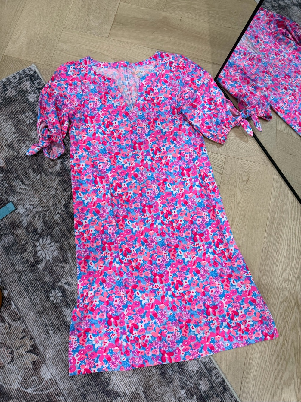 Lilly Pulitzer Pink & Blue Floral Tie-Sleeve Dress 🩷🩵💙